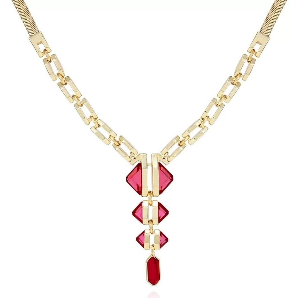 Vince Camuto Gold-Tone and Red Siam Pendant Thick Snake Chain Statement Necklace